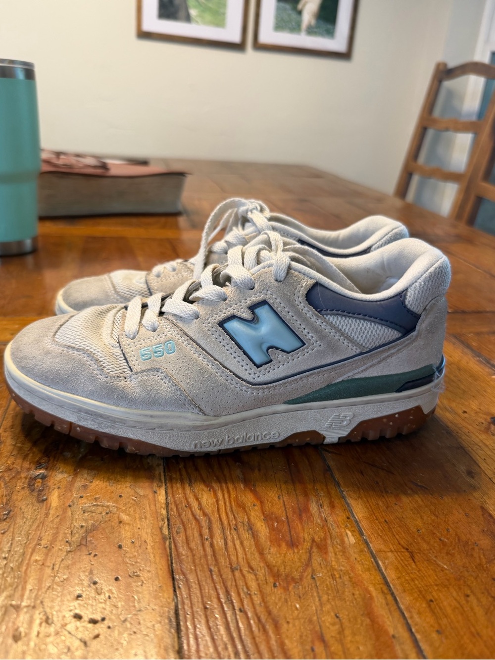 New Balance White Sneakers with Light Blue Trim